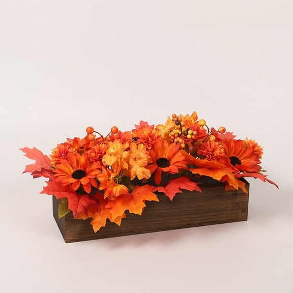 Fall Decor Floral Table Arrangement with Harvest Planter Wooden Tray,Fall Decorations Artificial Maple Leaf Autumn Table Centerpiece for Farmhouse Thanksgiving Shelf Kitchen Decor