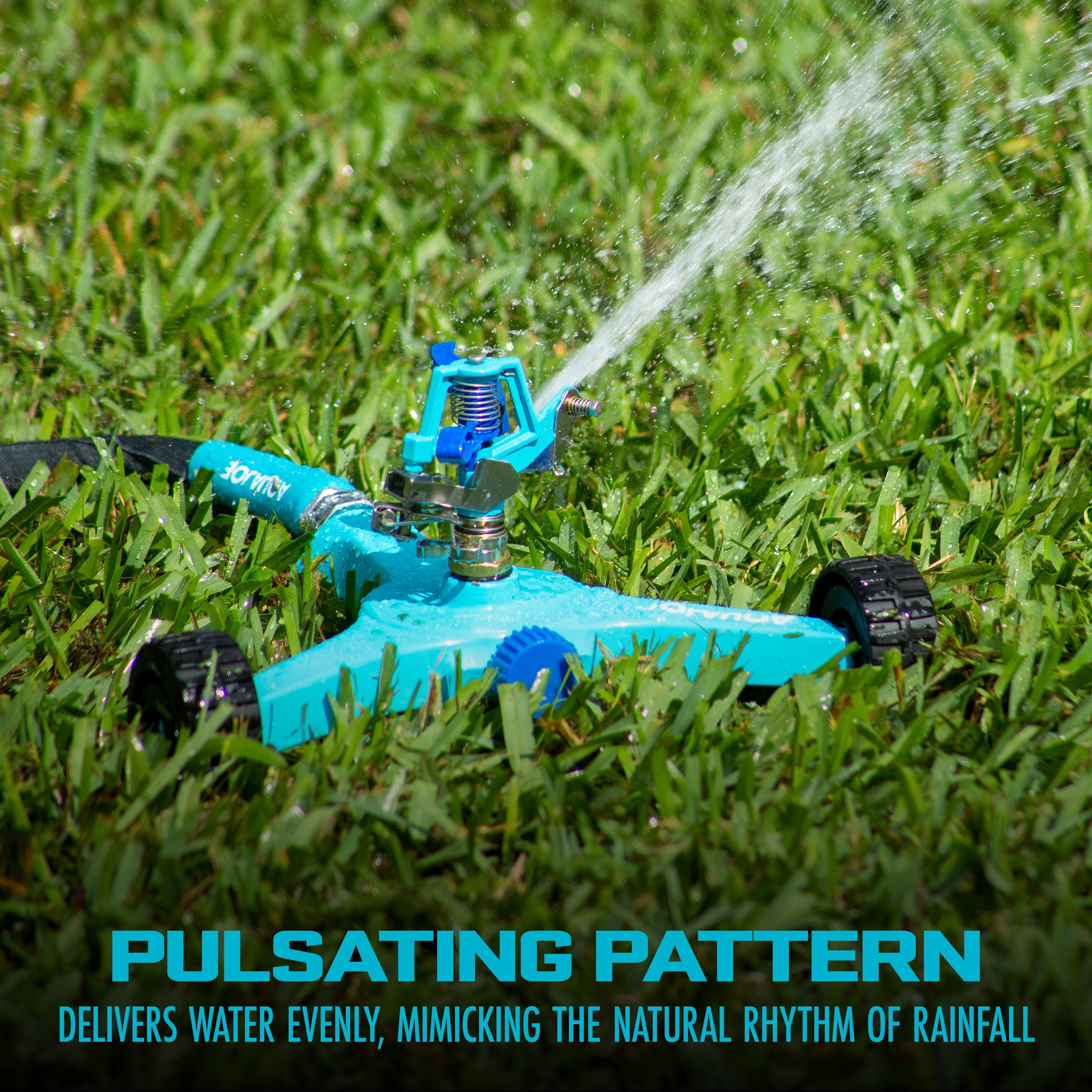 Aqua Joe Indestructible Zinc Impulse 360º Sprinkler, Customizable Coverage, Wheeled Base, 1,390 Sq. ft. Max Coverage