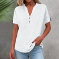 thumbnail image 2 of Oksale Women's Short Sleeve Linen Tops Breathable Lightweight Cotton Shirts Loose Comfortable Trendy Henley Neck Tshirts White M, 2 of 7