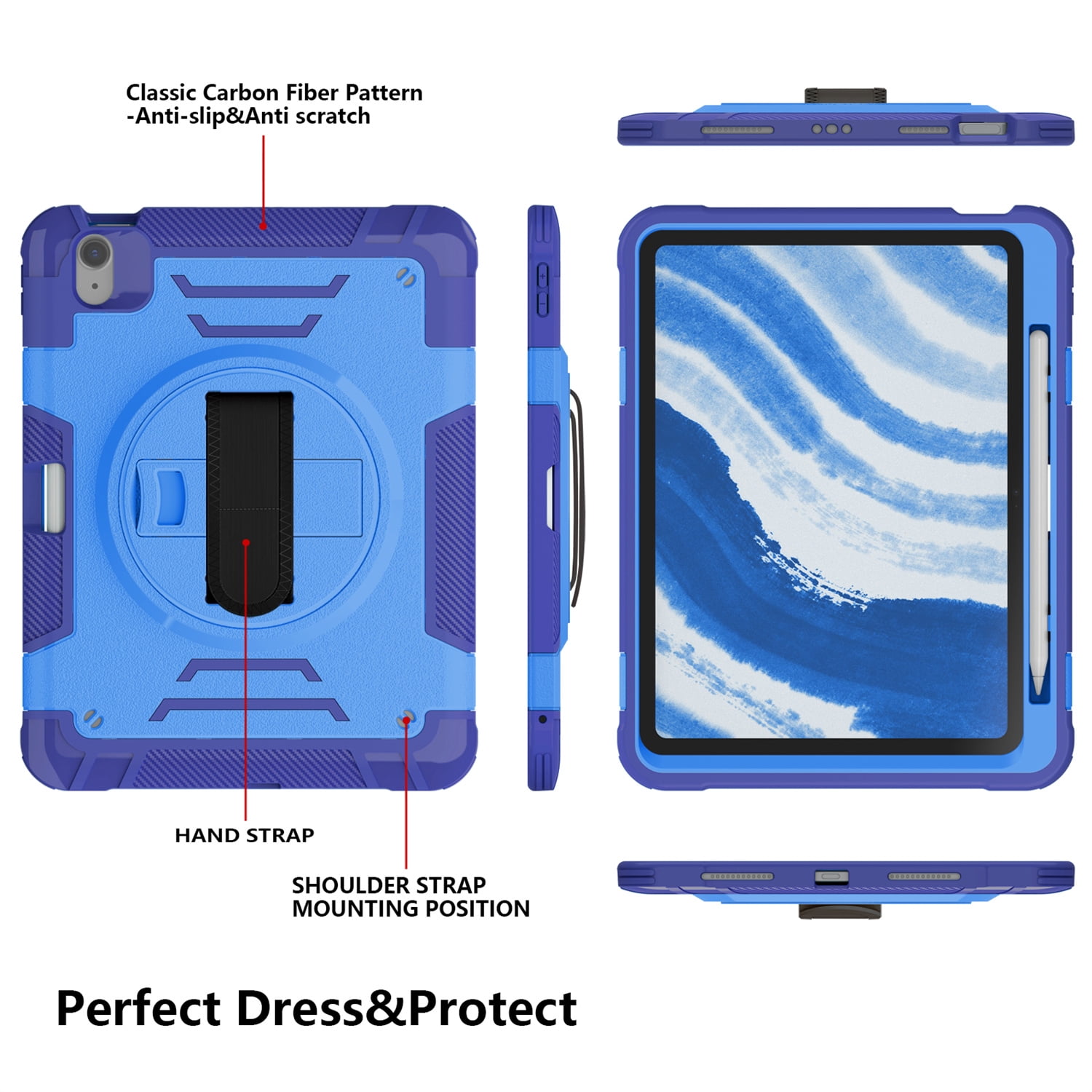 Shockproof Case for Apple iPad 11th 10th Gen 2025 2022, with Pencil Holder Military Grade Protection Rotating Stand Hand Strap Shoulder Strap Bumper Rugged Case for iPad 11th Gen 11"/ 10th Gen 10.9"