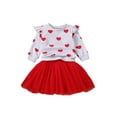 thumbnail image 2 of Fortune 2Pcs Kid Girl Valentine Outfits,Toddler Heart Print Pullover Tops Short Mesh Dress, 2 of 9