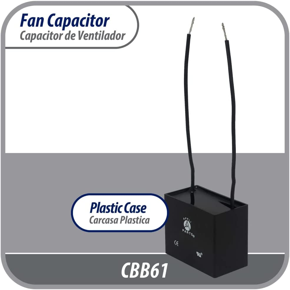 Appli Parts Fan Capacitor 10 mfd (microfarads) uf 250vac Wire Terminal  Connections CAP-10-250-2C CON-10-250
