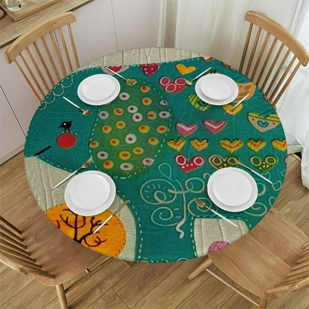 

BCIIG Elephant Trees Hearts Round Table Cover Stain Resistant Washable Indoor Outdoor Tablecloth Kitchen Dining Wedding Parties Waterproof Fabric 100% Polyester 31-35