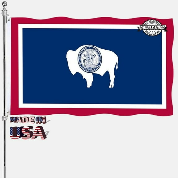Wyoming State Flag 3x5 Double Sided WY State Flags Outdoor Heavy Duty 3 Ply Polyester Material with 2 Metal Grommets 4 Rows of Stitching