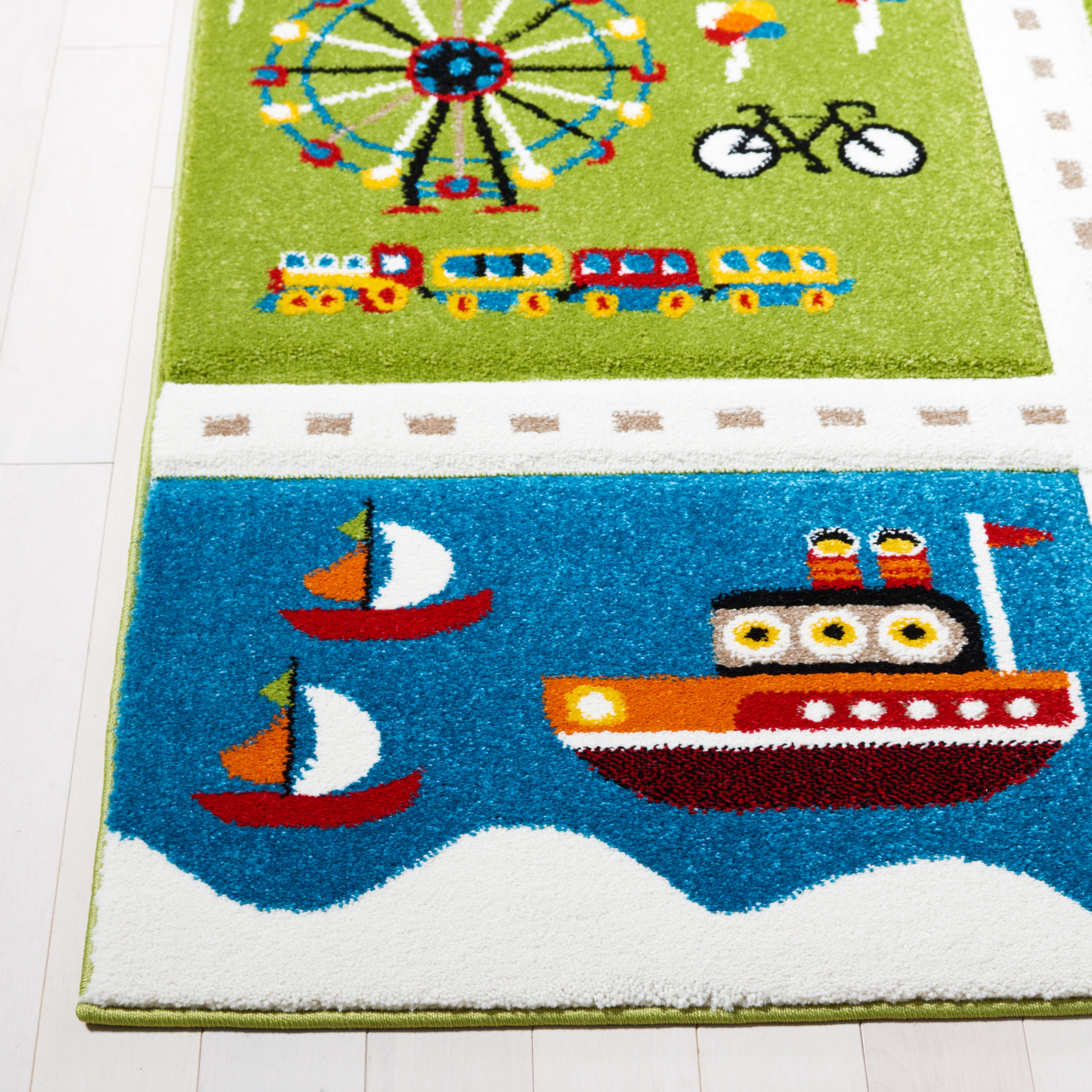 SAFAVIEH Carousel Kids Railroad Town Area Rug, Green/Beige, 9' x 12'