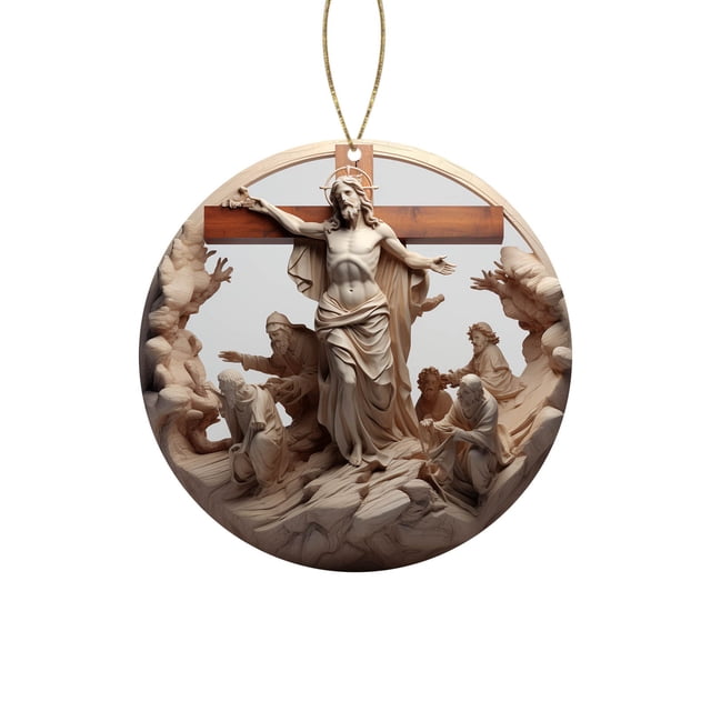 Adorno del árbol de Navidad 2024 - Colgante 3D de bendición de nacimiento, decoración acrílica de 8 cm para colgar de chimenea, corona y regalos