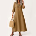 thumbnail image 2 of Robe Tailleur pour Femme Robe pour Femmes Longue Robe Bohème de Plage Élégante Robe Maxi Robe à Col en V Robe à Manches 3/4 Brun Clair G, 2 of 5