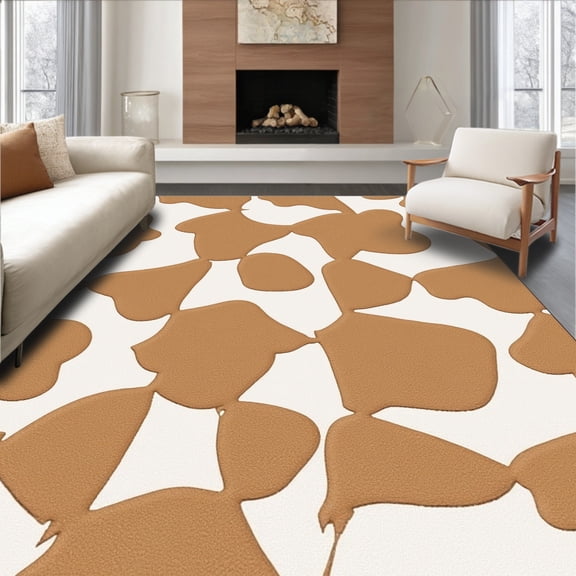 ODIKA 4'x6' Machine Washable Non-Slip Area Rug, Rustic Interlocking Spotted with Asymmetric Borders and Natural Motifs High Traffic Rug, Brown, 313137