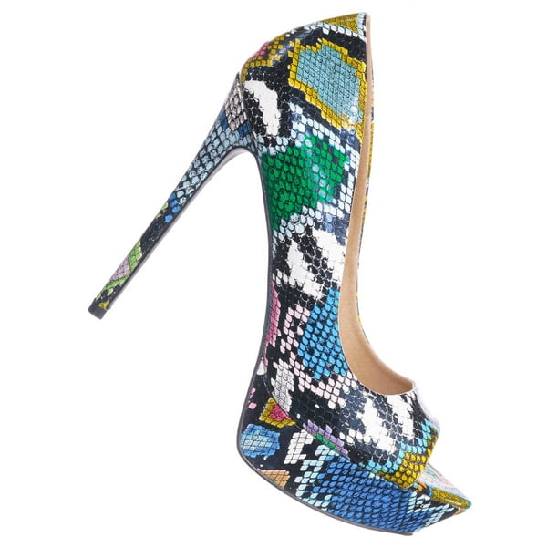snake print pointed heels