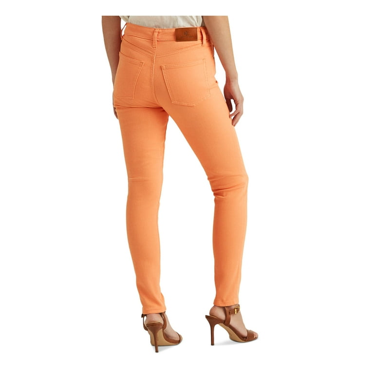 LAUREN RALPH LAUREN Womens Orange Zippered Pocketed Skinny Ankle High Waist  Jeans 6 