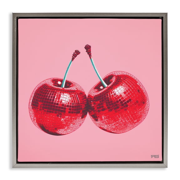 Stupell Industries Art Deco Red Patterned Cherries Gray Floating Frame Canvas Art, 18 x 18, by RB