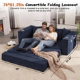 thumbnail image 3 of Leumius 76" Convertible Sofa Bed,Corduroy Boneless Couch with Cup Holders & Pocket,2-in-1 Sleeper Sofa Pull-out Couch Bed with 5 Pillows, Living Room, Small Spaces, Bedroom, No Assembly,Blue, 3 of 5