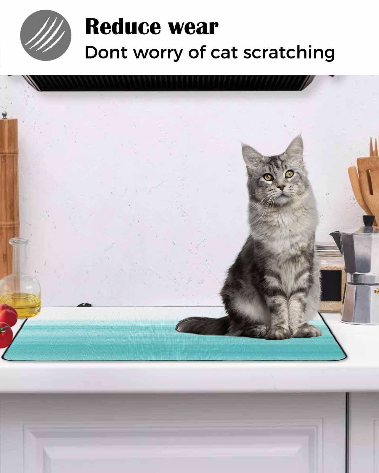 nqOlkjepod Large Induction Cooktop Protector Mat 24"x21", Aqua White Ombre Stove Top Covers for Electric Stove, Chic Modern Funny Abstract Striped Art Stove Burner Cover Mats, Glass Top Stove Cover