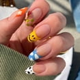 thumbnail image 1 of Cute Press on Nails Uñas postizas medianas Cubierta completa francesa Uñas postizas de nube acrílica para mujeres y niñas 24PCS Adepaton HMYH771, 1 of 5