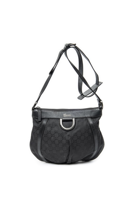 Pre-Owned Gucci Black Small D-Ring Messenger Shoulder Bag Monogrammed Nylon Canvas