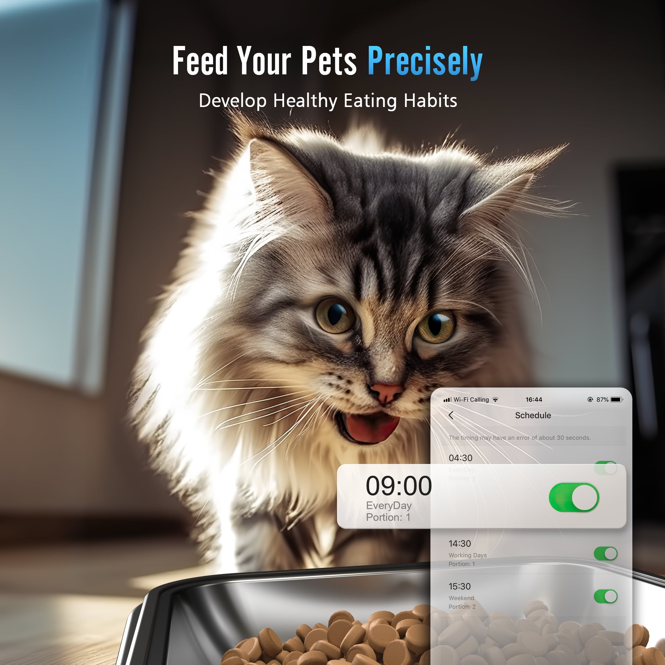 Oneisall 5L/20 Cups Automatic Cat Feeder with 5G WiFi & APP Control, PFD-002 PRO Double Bowl Cat Food Dispenser with 1 Desiccant Bag, Timed Automatic Pet Feeder for 2 Cats/2 Small Dogs - Black