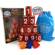 Matty's Toy Stop Deluxe Tin Can Alley Bean Bag Toss Carnival Game with Bonus Storage Bag - Includes 10 Tin Cans, 3 Bean Bags & Storage Bag