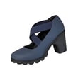 thumbnail image 2 of Bkhluea Mary Jane Backless Heel Shoes For Women Matte Woven Fabric Dual Cross Elastic Instep Straps Round Toe Scalloped Platform Mid Chunky Block Heel Footwear, 2 of 9