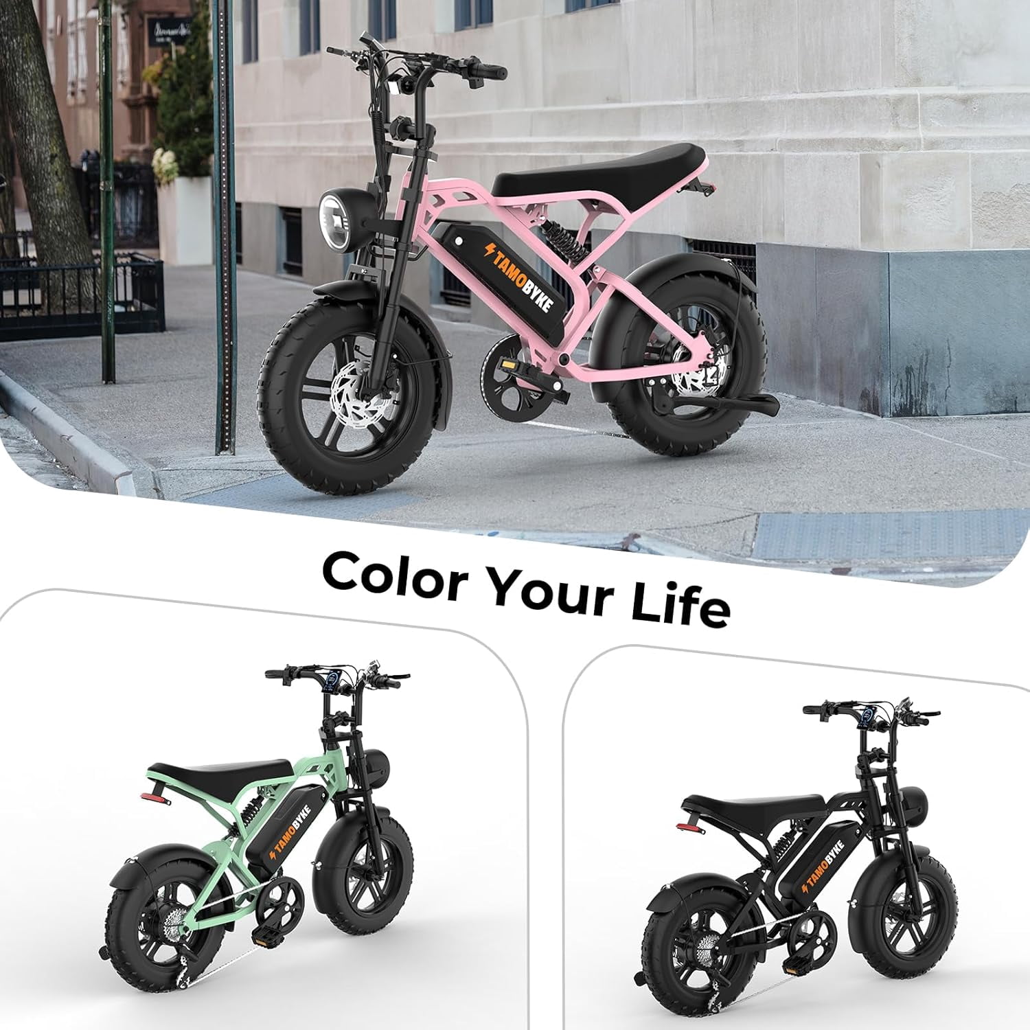 Tamobyke T16 Electric Bike for Adults,1000W 30mph 48V 15.6Ah Electric Bicycle,16" Fat Tire E-Mountain Bikes,Dual Hydraulic Brakes,Full Suspension,Fits Riders 5'0"-5'7",UL2849