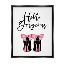 Stupell Industries Hello Gorgeous Pink Bow Heels Botanical & Floral Painting Black Floater Framed Art Print Wall Art