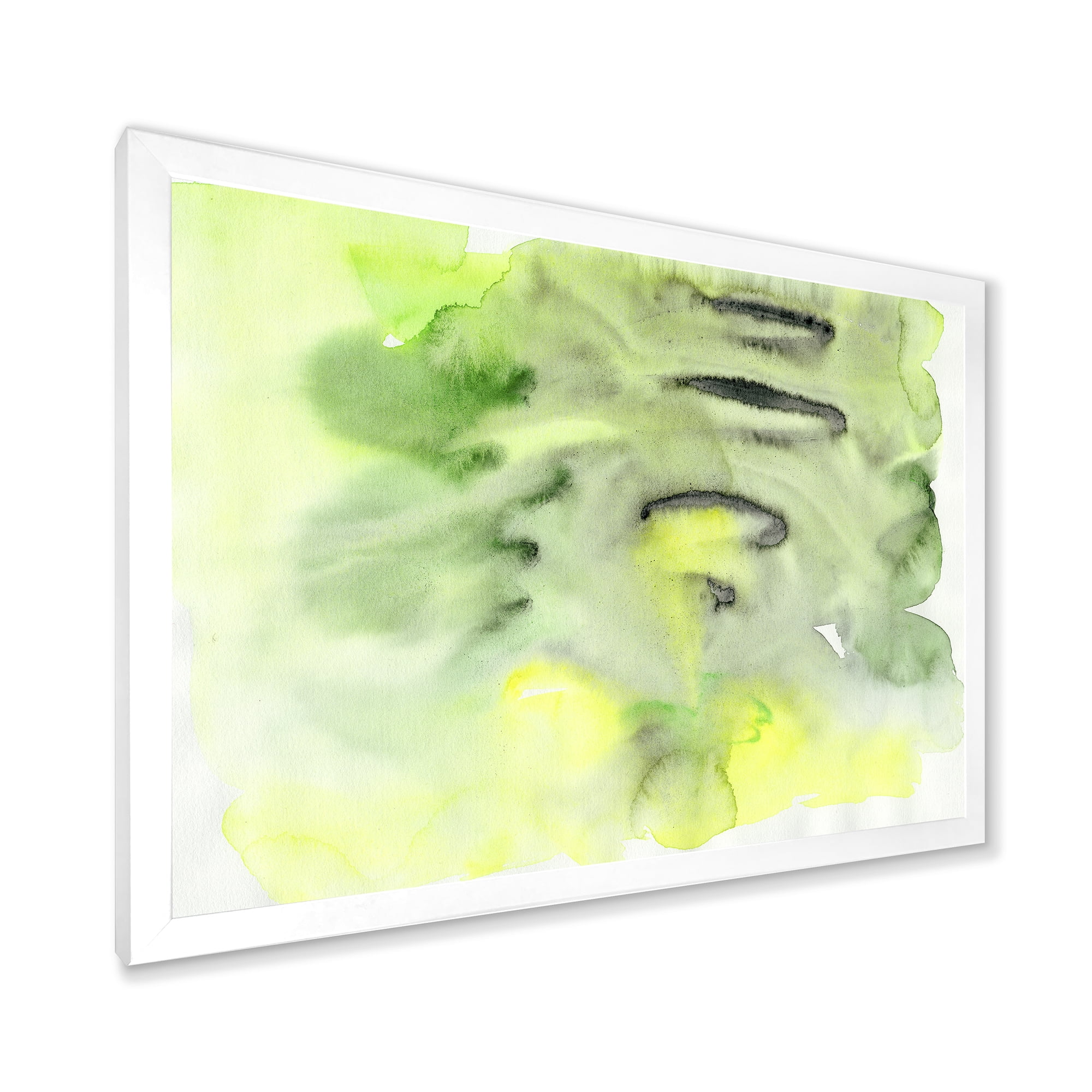 Designart 'Abstract Pond of Yellow and Green' Modern Framed Art Print