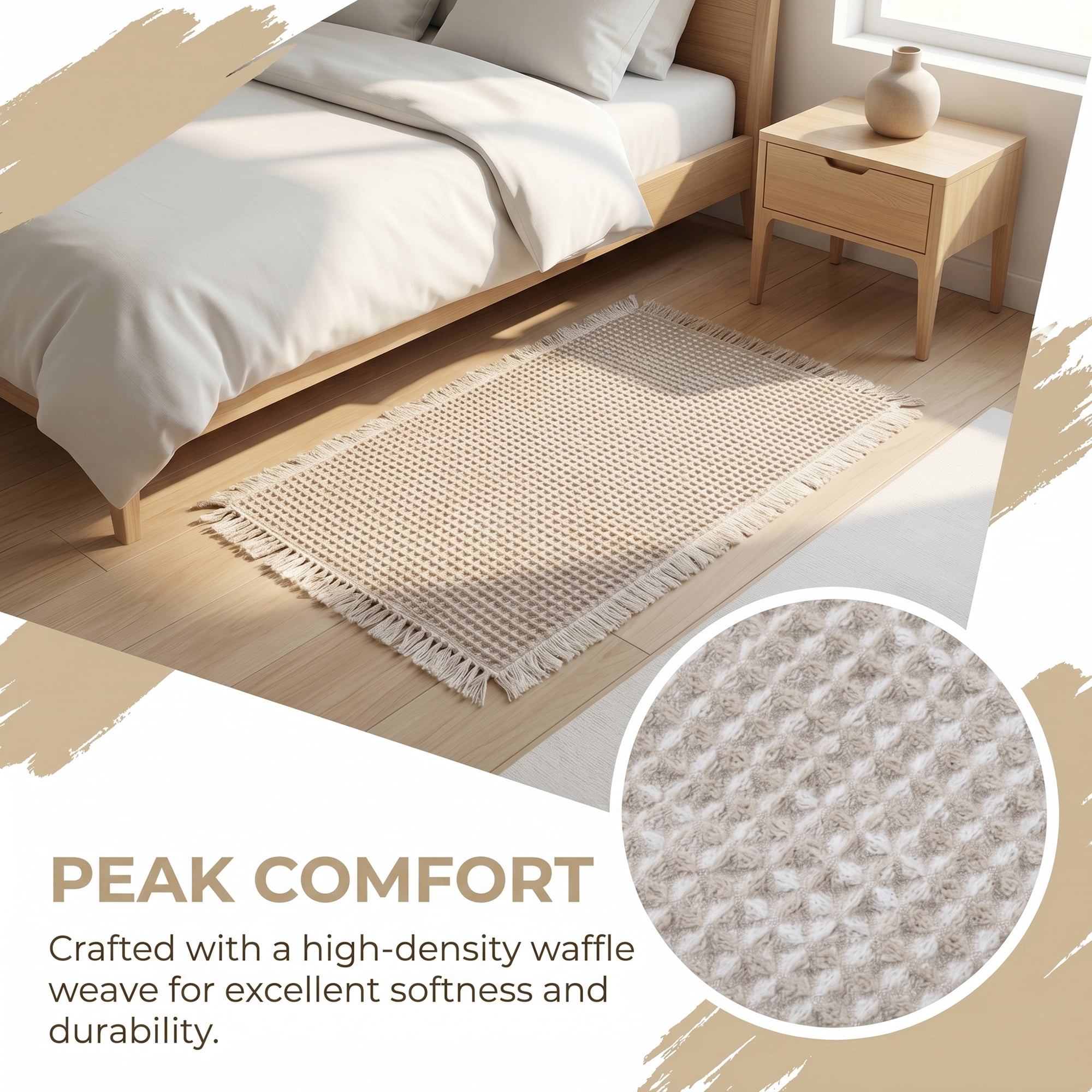 Unique Bargains Waffle Non Slip Quick Dry Machine Washable Bath Mat Khaki 24" x 17"