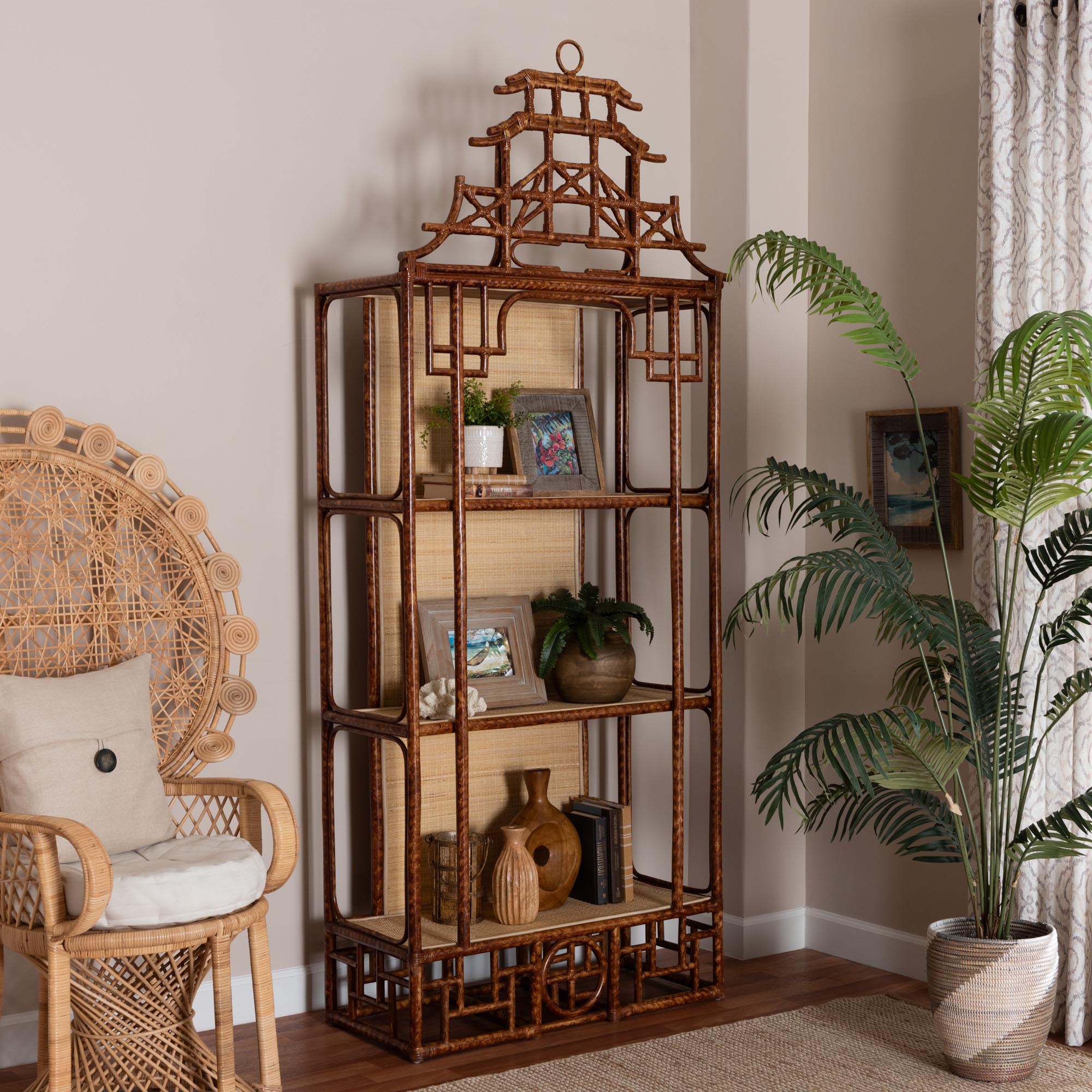 bali & pari Tamiko Boho Freestanding Shelf, 3-Tier, Marbled Tortoise Brown