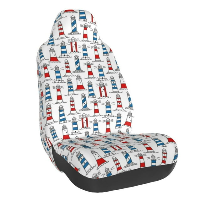 Wukai Lighthouse And Beacon Full Set Car Seat Covers with Soft Padding Universal Auto Front Seats Protector and Cushion Mat
