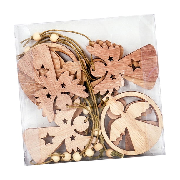 10 Uds. Colgante hueco de madera para árbol de Navidad, decoración navideña ligera con cuerdas para decoración de bodas y vacaciones, resistente Ángel