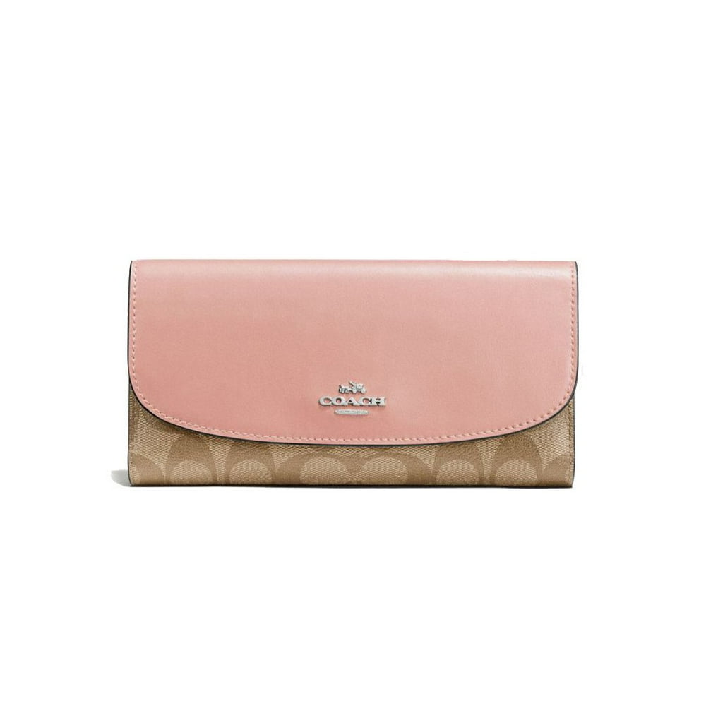 Coach COACH Checkbook Wallet In Signature Canvas in Khaki/Petal