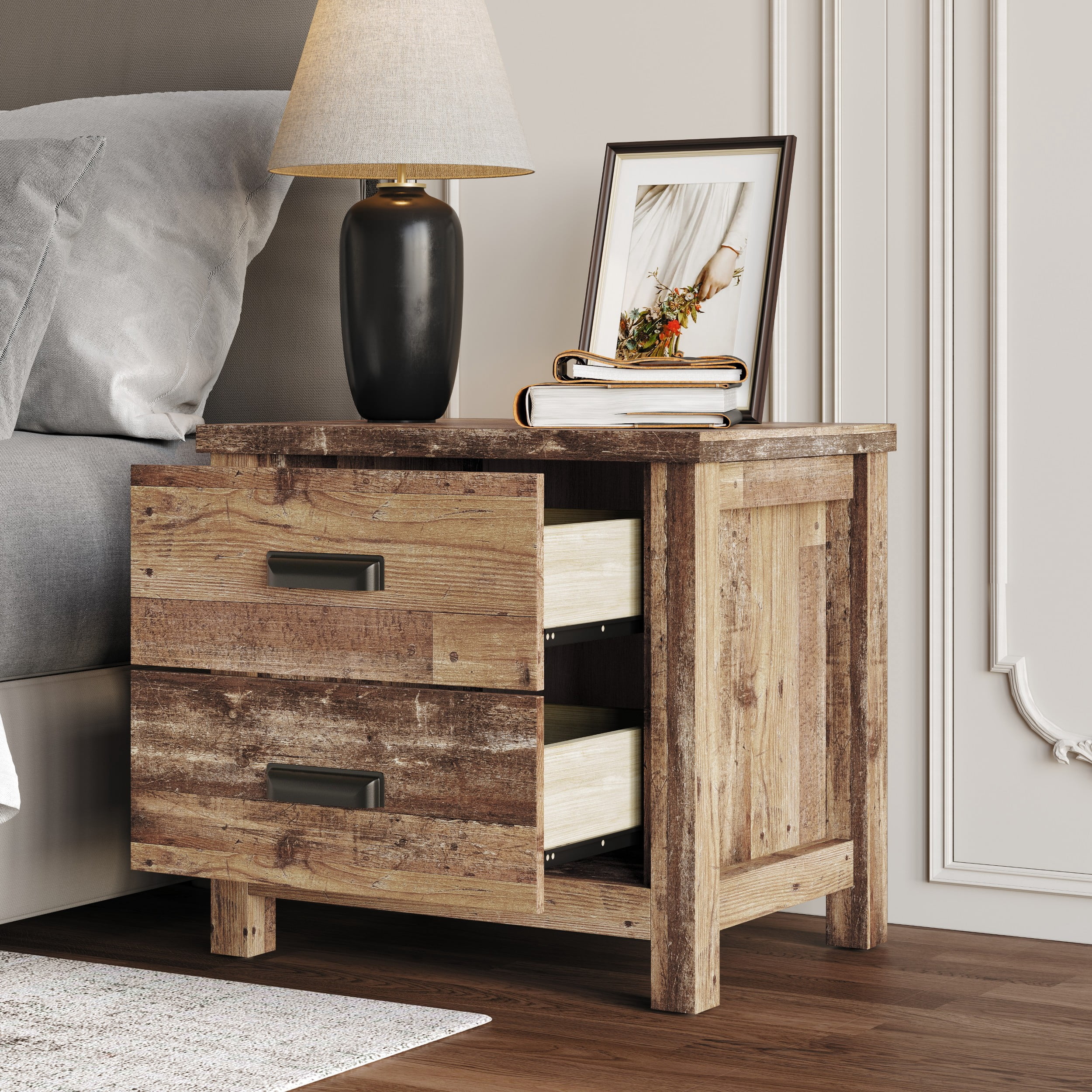 Home Design Racine 2 Drawer Nightstand, Vintage Oak