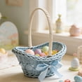 thumbnail image 6 of Mini Woven Flower Basket with Handle, Blue Plastic Boat-Shaped Planter for Artificial Flowers, Desktop Organizer & Party Decor, 7x6.7 Inch, 6 of 6