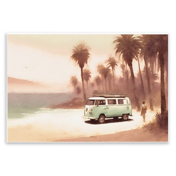 Stupell Industries Peaceful Beach Travel Van Nautical & Beach Painting Unframed Art Print Wall Art, 15 x 10