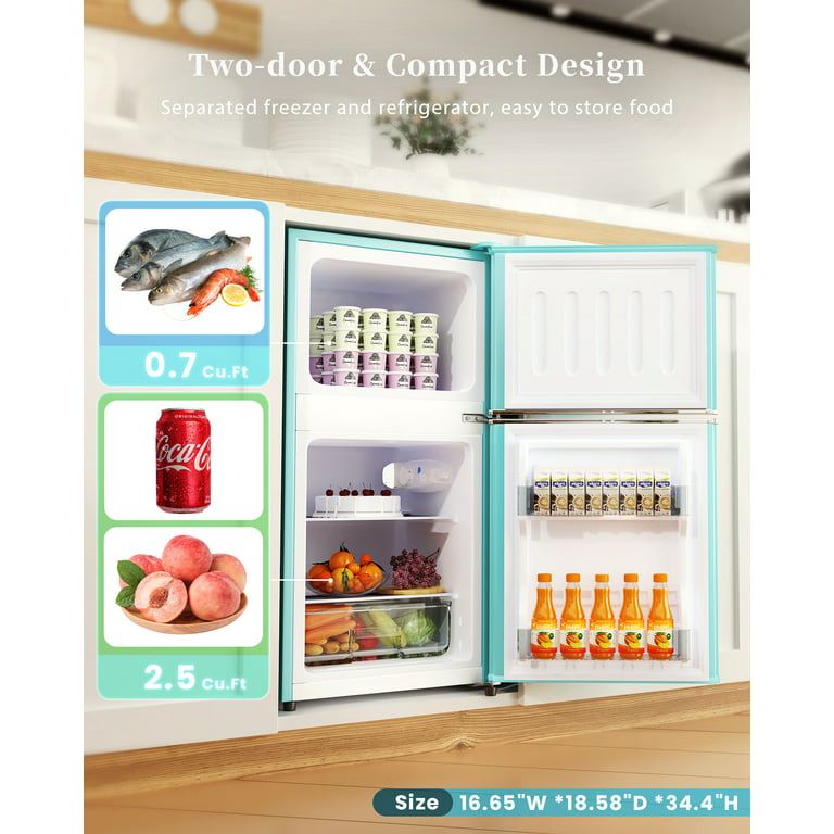 Bodare Retro Mini Fridge with Freezer: 3.2 Cu.Ft Mini Refrigerator with 2 Doors - Small Refrigerator Energy-saving Compact Refrigerator - Small Fridge