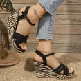 thumbnail image 4 of Womens Platform Sandals Wedge Ankle Strap Striped Heel Open Toe Sandals Black, 4 of 9