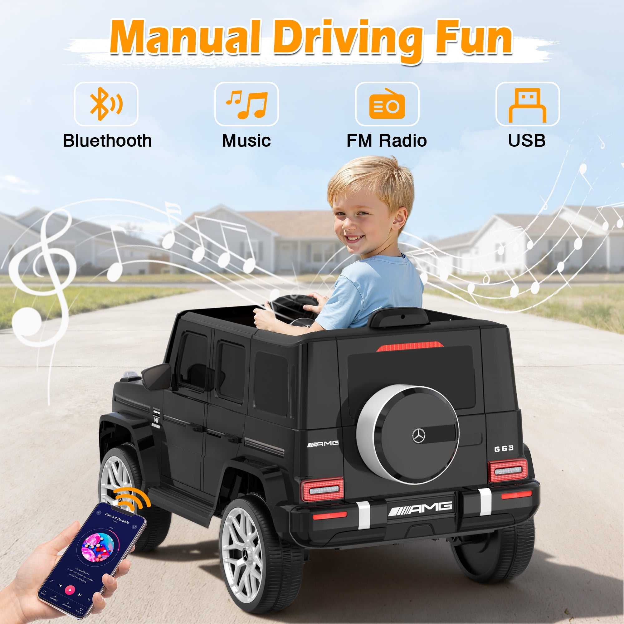 East doll 12V G63 Ride on Toys for Toddlers 2-5Y, Kid Electric Ride on Car, G Wagon Mercedes-Benz Truck, Remote Control, Lights, Music, Black