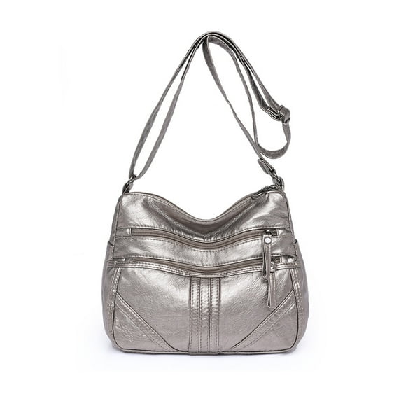 Fashnice Women Shoulder Bags Adjustable Strap Crossbody Bag Large Capacity Soft Purse Multi Pockets Ladies Fashion Metal Zipper Silver
