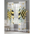 thumbnail image 4 of Bee Love Sheer Curtains 84 Inch Length 2 Panels Set, Daisy Eucalyptus Leaves Rustic Gray Plaid Voile Window Treatment Rod Pocket Curtains Sheers Drapes for Bedroom/Living Room/Kitchen 52"x84"x2, 4 of 7