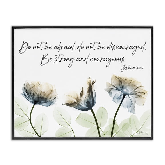 Stupell Industries Strong & Courageous Floral Religious Painting Black Framed Art Print Wall Art, 14 x 11