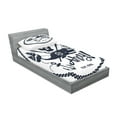 thumbnail image 2 of Ambesonne Vintage Fitted Sheet & Pillow Sham Set, Nautical Pirate Skull, Twin, Dark Blue White, 2 of 2