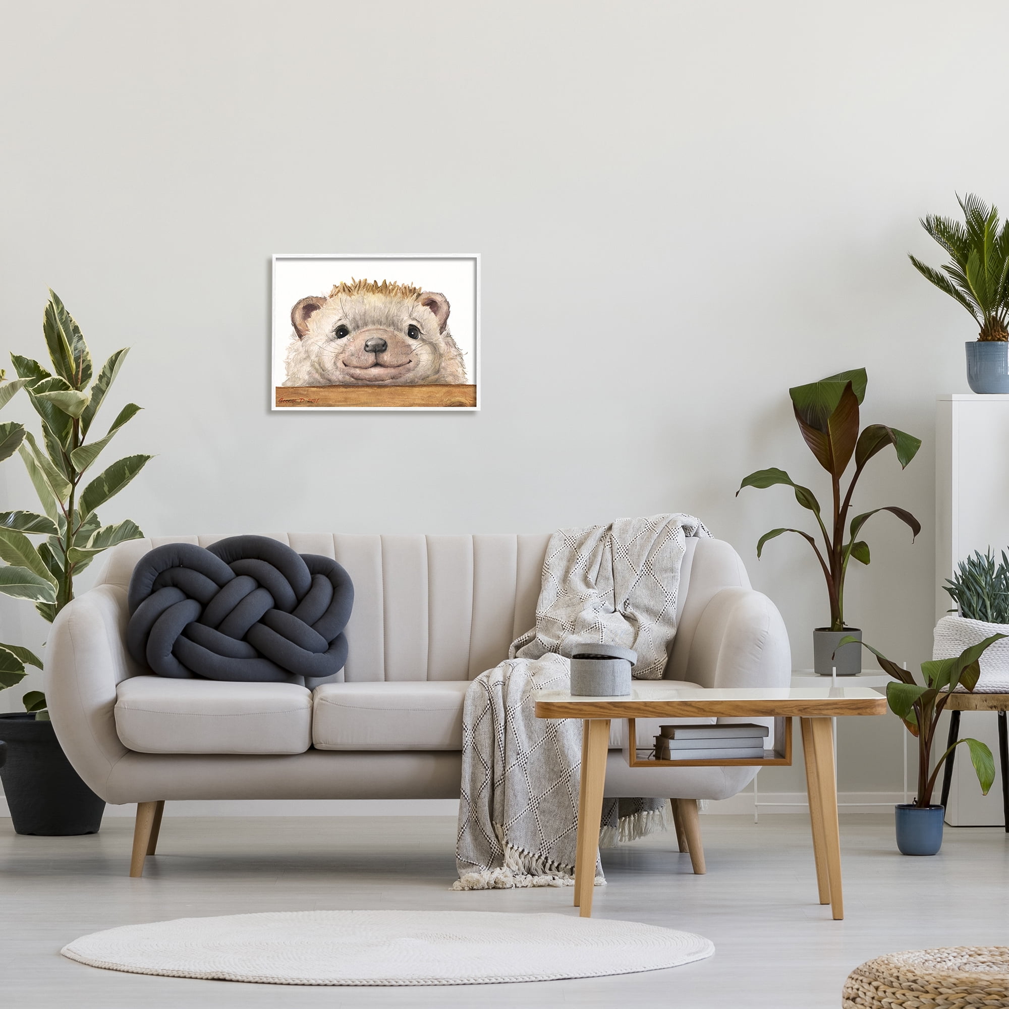 Stupell Industries Expressive Hedgehog Peeking Smiling Casual Animal Painting White Framed Art Print Wall Art, Design by George Dyachenko