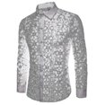 thumbnail image 1 of Camisas con botones de rejilla para hombre, camisas transparentes de encaje transparente-AM, 1 of 5