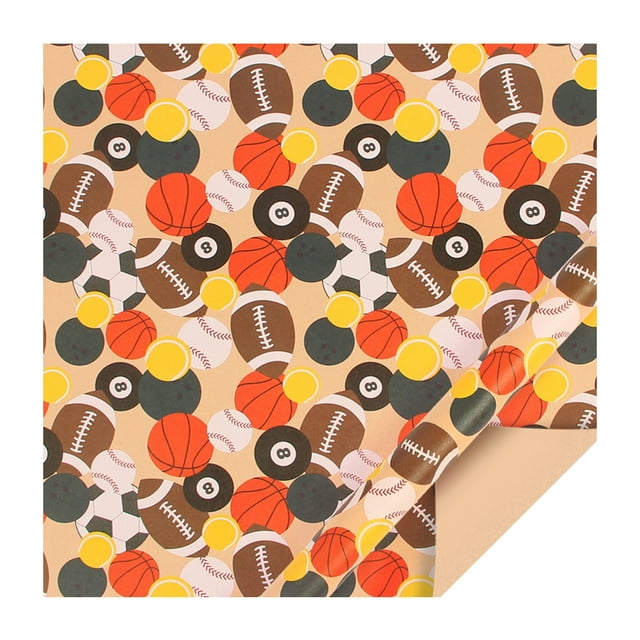Hbdhejl Sports Gift Wrapping Paper Rugby Basketball Tennis Baseball Football Kraft Wrapping Paper Birthday Paper For Men Boys