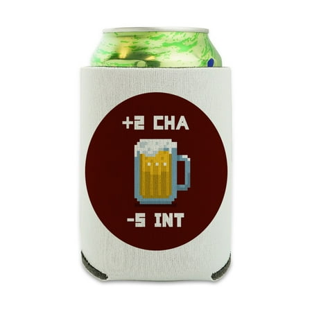 

8-Bit Pixel Retro Beer Charisma Buff Gamer Game Can Cooler - Drink Sleeve Hugger Collapsible Insulator - Beverage Insulated Holder