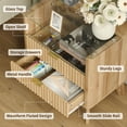 thumbnail image 6 of 23''W Night Stand with Charging Station, Fluted Nightstand with 2 Drawers & Open Shelf, LED Light End Table with Glass Top, Modern Bedside Table for Bedroom Living Room Sofa Office, Oak, 6 of 7