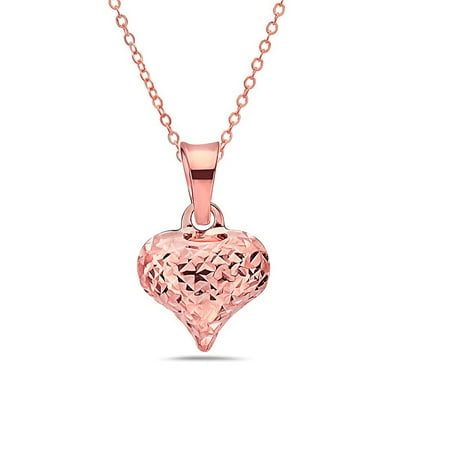 14k Rose Gold Diamond Cut Heart Necklace