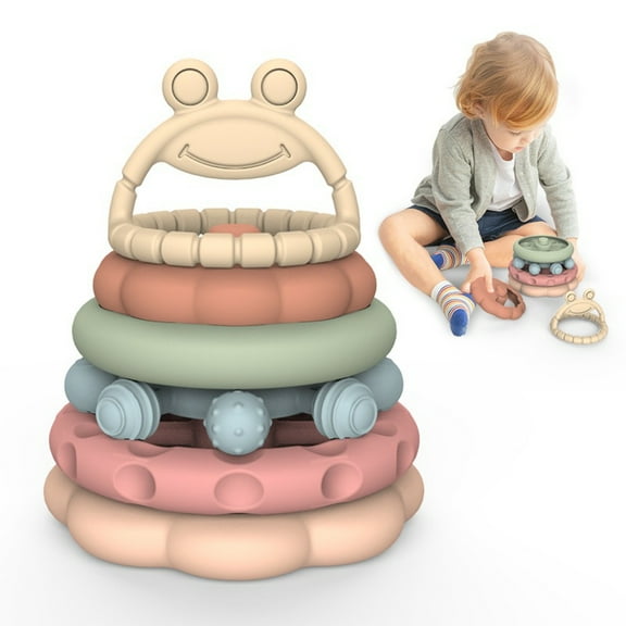 Fufvuti Infant and Toddler Stacking Toys 5-Piece Educational Color Recognition Silicone Rings for Teething Relief, Educational Toy for Infants & Toddlers 6 Months