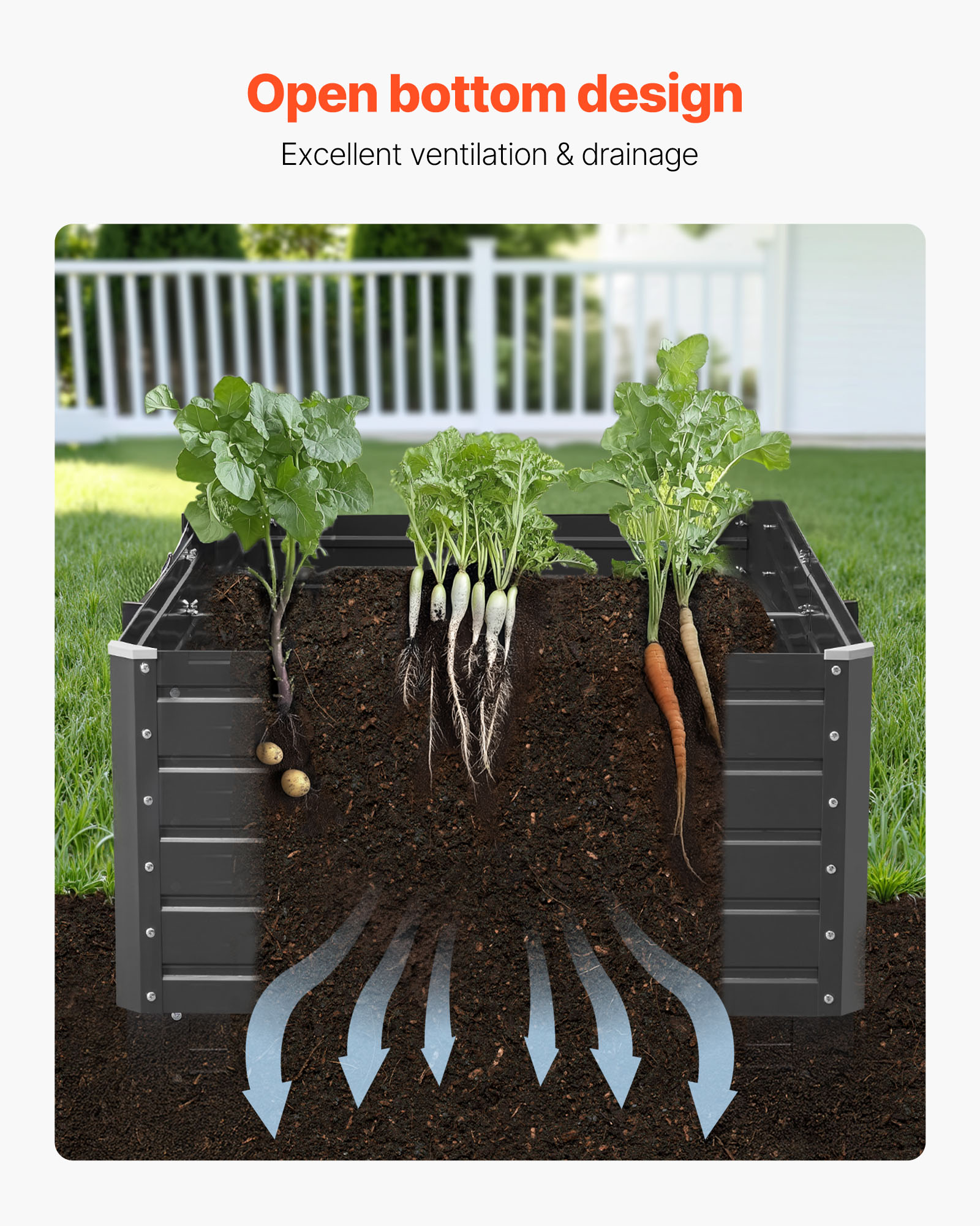 VEVOR Metal Raised Garden Bed, 6.7 x 3 x 1.5 ft Outdoor Galvalume Planter Garden Box, Open Bottom Design, Large Planter Raised Bed for Growing Vegetables, Flowers, Herbs, and Succulents, Gray