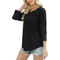 thumbnail image 5 of Diufon Womens Tops 3/4 Sleeve with Buttons Dressy Casual Blouses Soft Crewneck Shirts Fall Fashion Clothes, 5 of 9