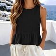 thumbnail image 2 of WEIWEN Linen Tank Tops for Women Dressy Casual Ruffle Hem Sleeveless Vest Shirts Womens Summer Outfits 2026 Trendy Beach Vacation Blouses Black, S, 2 of 6